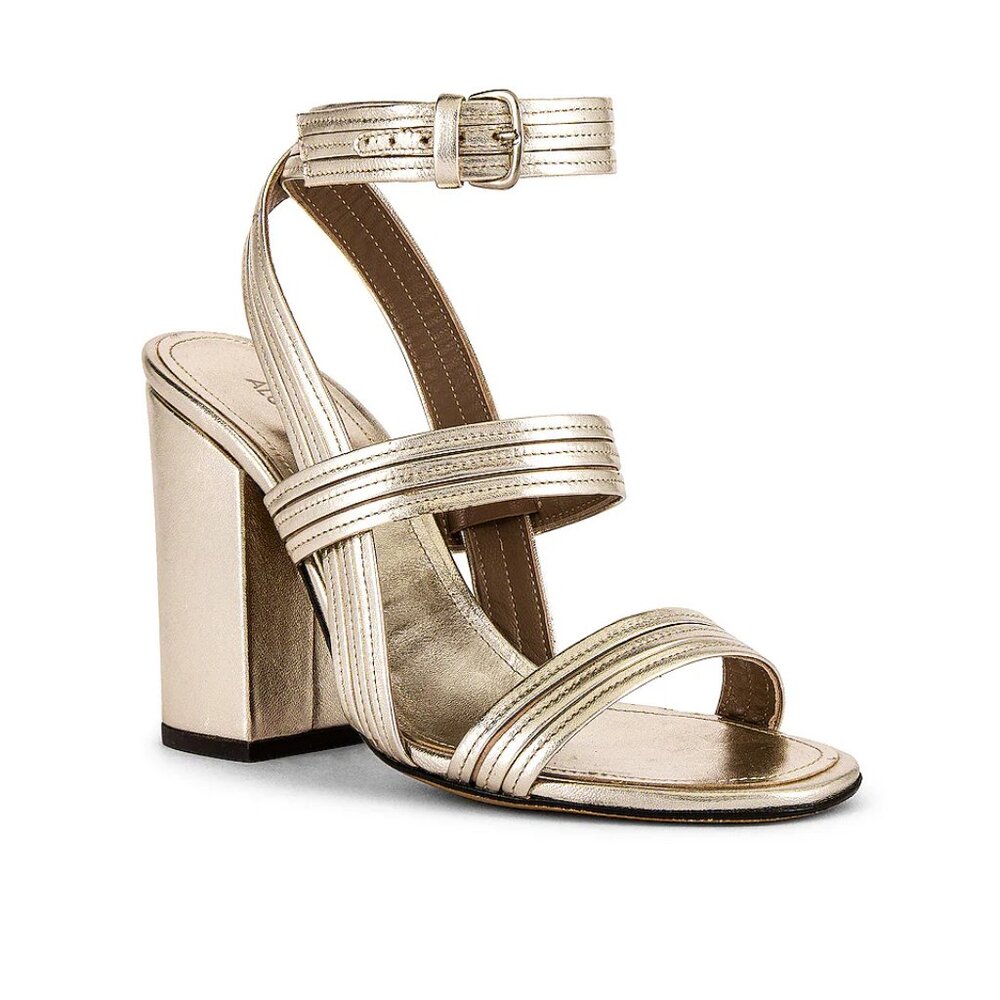 Italian Ankle Strap Block Sandal Hell in Stitched Metallic
